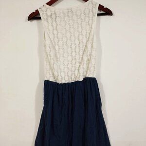 ASOS white lace and navy blue dress